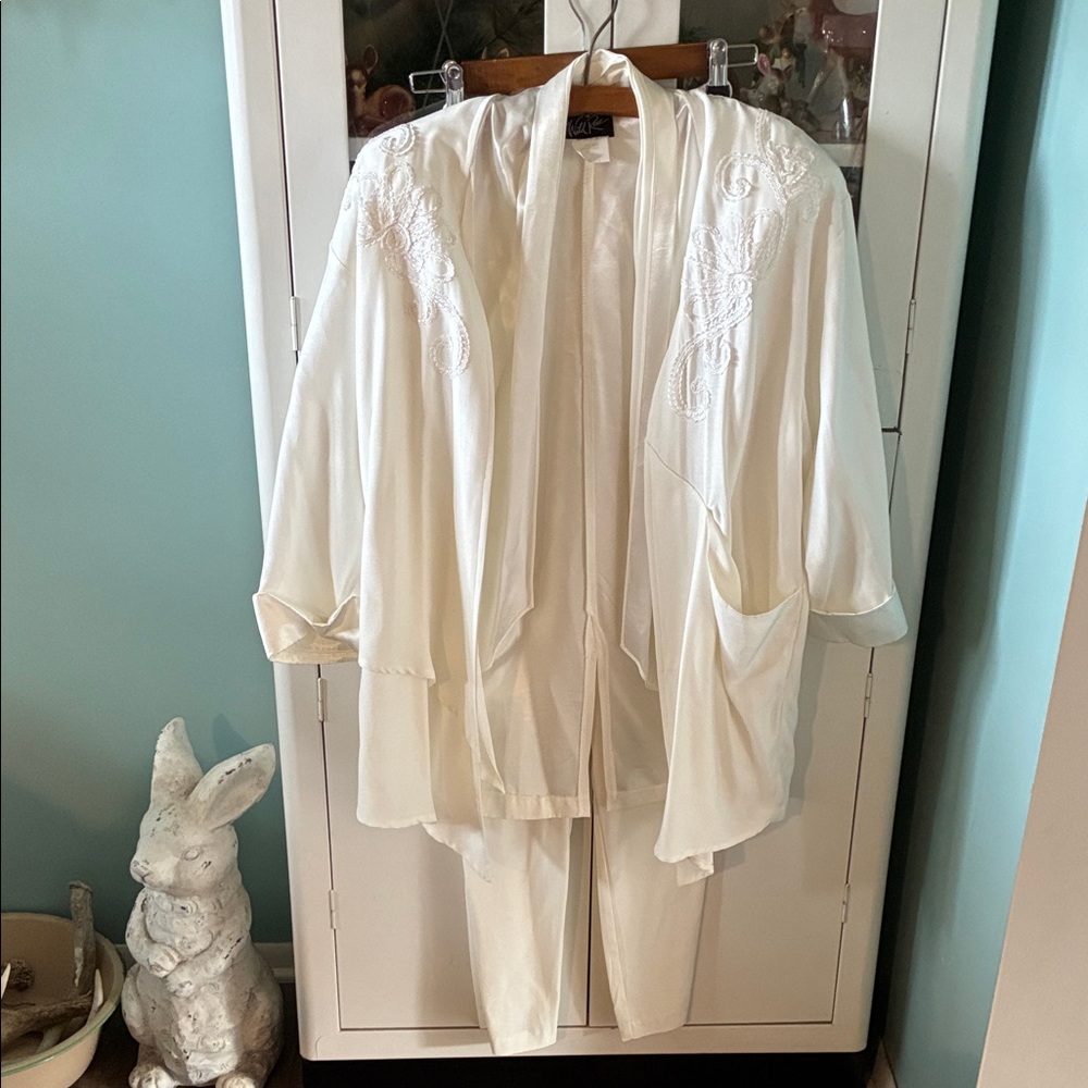 Wild Rose sz 4 Vintage 90’s Embroidered Kimono Cardigan Pant Set euc